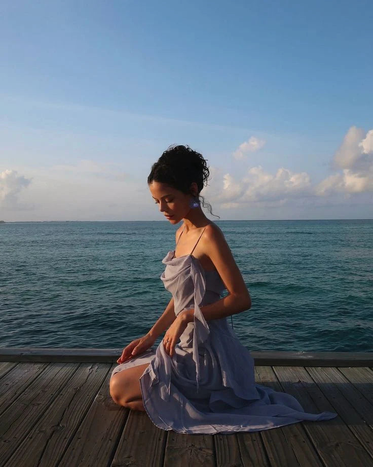 Buyishang Classy Sheath Straps Long Party Dress Lilac Chiffon Prom Dresses